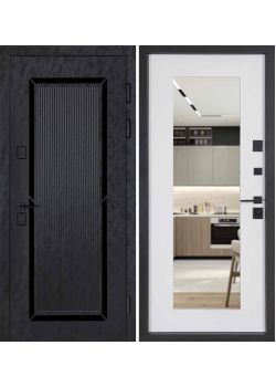 Двері В-83 (квадро) 594/605 дзеркало Оксид чорний Весь декор/Біла шагрень Булат