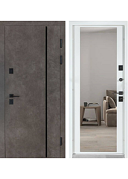 Двері Термоультра (квадро) Securemme 546/607 Роксі антрацит/Біла шагрень дзеркало Булат