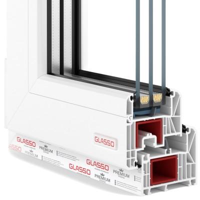 Металлопластиковое окно Glasso 85 трёхстворчатое с поворотно-откидной створкой 1900 x 1300 мм-1