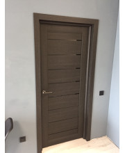 Межкомнатные Двери Leador Doors Neapol дуб саксонский Черное стекло ПВХ плёнка
