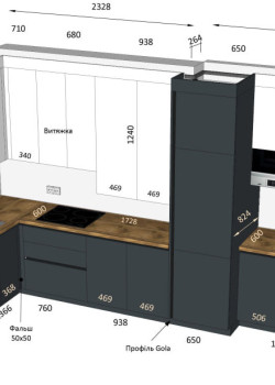 Угловая кухня на заказ крашеный МДФ RAL 9003, RAL 7016, Дуб хантон №143 09.10.2024