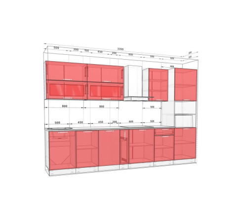 Модульна кухня 3.3 м пряма з кольоровим друком Рожевий Хай-тек Komfortmebli