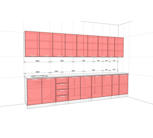 Готова кухня Комфорт Еко 3,5 метра пряма Графіт, дуб відбілений