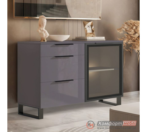 Комод с витриной Комфорт Flex 1.2 м из МДФ Графитовый для посуды