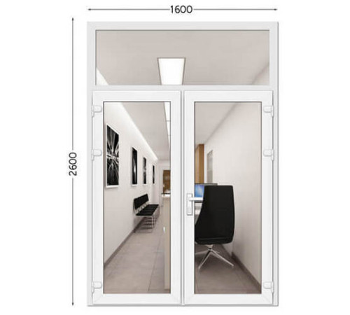 Металлопластиковые двери WDS 7S с фрамугой 1600 x 2600