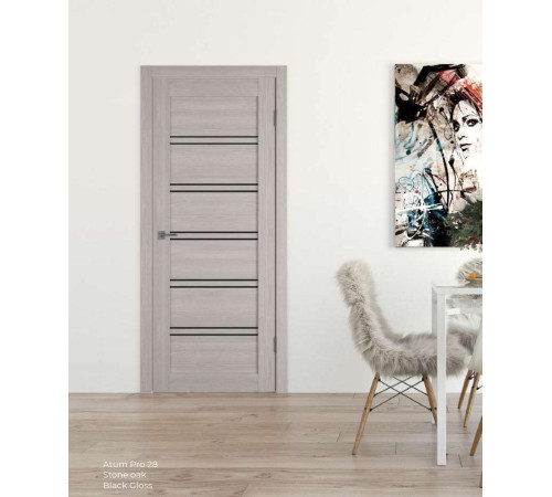 Межкомнатные Двери Hygge Atum Pro 28 Stone Oak Черное стекло Ламинатин