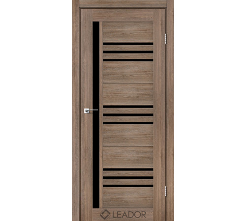 Межкомнатные Двери Leador Doors Compania серое дерево Черное стекло ПВХ плёнка
