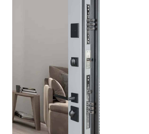 Входные Двери Ультра (квадро) Securemme 557/607 Тонированное зеркало Пепельный металлик/Серый шифер Булат