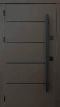 Двери Qdoors Стрит Горизонт металл песок 8019 краска/МДФ дуб темный Vinorit 3К