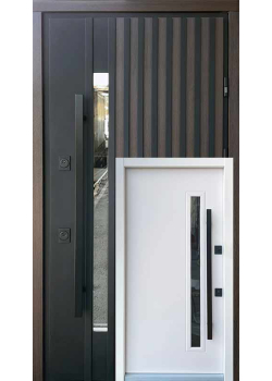 Двери Страж Rio-S Loft/DMD 120 с ручкой-трубой Дуб темный//Белый атлас