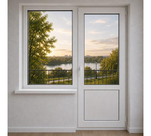 Балконный блок VEKA Proline с глухим окном и поворотно-откидными дверями 1500 x 2200 мм