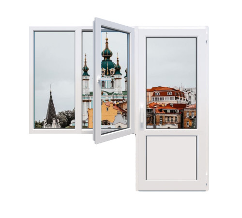 Балконный блок Veka Softline с двухстворчатым окном и поворотно-откидной створкой 1900 x 2000 мм