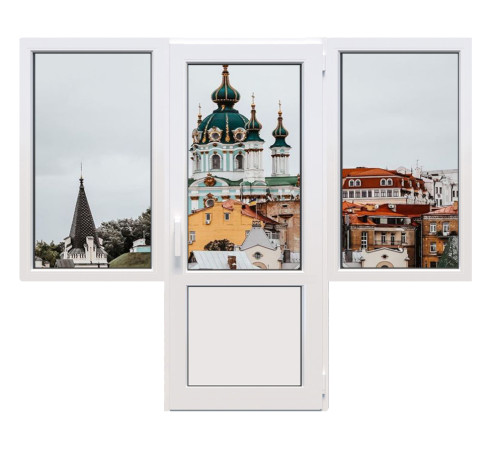 Балконный блок Veka Softline с двумя окнами и поворотно-откидной дверью 2300 x 2100 мм