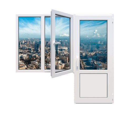 Балконный блок Veka Softline 82 с двухстворчатым окном и поворотно-откидной створкой 1900 x 2000 мм