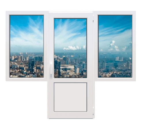 Балконный блок Veka Softline 82 с двумя окнами и поворотно-откидной дверью 2300 x 2100 мм