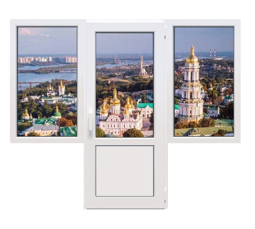 Балконный блок Viknaroff Gealan S8000 с двумя окнами и поворотно-откидной дверью 2300 x 2100 мм