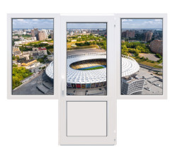 Балконный блок WDS 76MD с двумя окнами и поворотно-откидной дверью 2300 x 2100 мм
