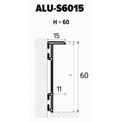 Плінтус алюмініевий прихованого монтажу 60х15х2700 мм ALU-S6015 Без покриття Kluchuk-6