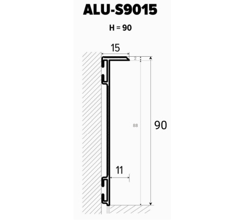 Плинтус алюминиевый скрытого монтажа 90х15х2700 мм ALU-S9015 Анод Kluchuk