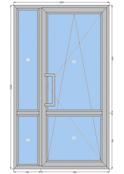 Алюминиевые двери HOFFMANN W70 полуторные со стеклопакетом 1200-2050 мм