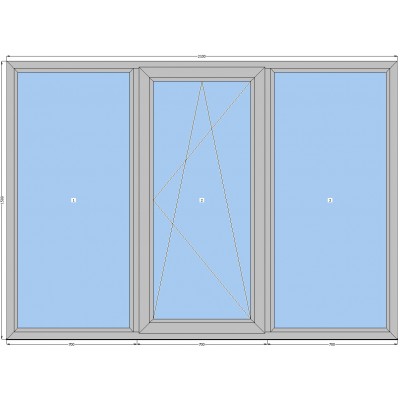 Алюминиевое трёхстворчатое окно HOFFMANN W70 поворотно-откидное с двухкамерным стеклопакетом 2100-1500 мм-0