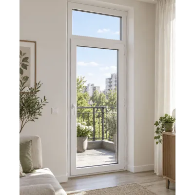 Металлопластиковые двери Rehau Euro 70 с фрамугой 800 x 2200 мм-0