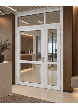 Металопластикові двері Rehau SYNEGO 80 з фрамугою 1300 x 2300 мм