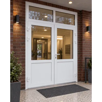 Металлопластиковые двери VEKA Softline 76 с фрамугой 1700 x 2400 мм-0