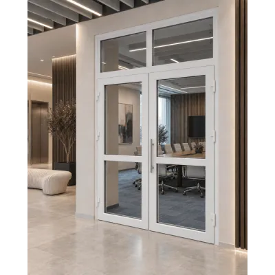 Металлопластиковые двери Rehau Euro 60 с фрамугой 1500 x 2500 мм-0