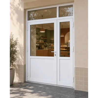 Металлопластиковые двери Rehau Euro 60 с фрамугой 1800 x 2500 мм-0