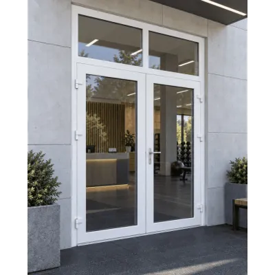 Металлопластиковые двери Rehau SYNEGO 80 с фрамугой 1700 x 2300 мм-0