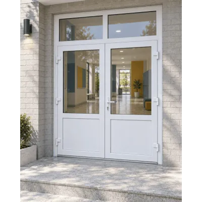 Металлопластиковые двери Steko IDEAL 4000 с фрамугой 1600 x 2300 мм-0