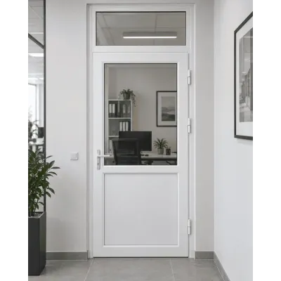 Металлопластиковые двери Rehau Euro 60 с фрамугой 900 x 2500 мм-0