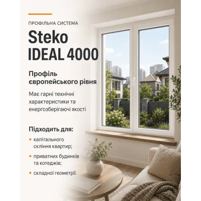 Металопластикове вікно Steko IDEAL 4000 4-стулкове з 2 поворотно-відкидними стулками ламіноване 2600×1300 мм-3