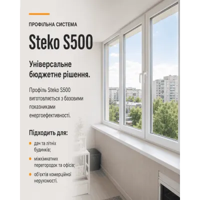Металопластикове вікно Steko S500 чотиристулкове з двома поворотно-відкидними стулками 3000x800 мм-2