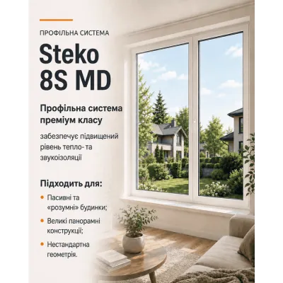 Металлопластиковое окно Steko 8S MD 3-створчатое с 1 поворотно-откидной створкой ламинированное 1700×1300 мм-3