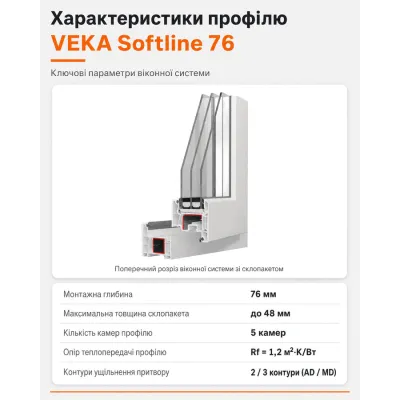 Металлопластиковое окно Veka Softline 76 трёхстворчатое с поворотно-откидной створкой 2200x1000 мм-3