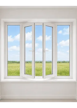 Металлопластиковое окно Rehau Synego четырехстворчатое с двумя поворотно-откидными створками 2600x1800 мм