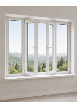 Металлопластиковое окно Veka Softline 82 четырехстворчатое с двумя поворотно-откидными створками 2600x1600 мм