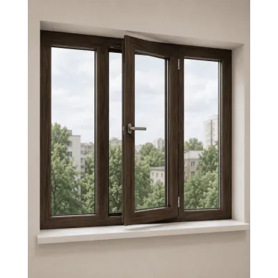 Металлопластиковое окно Veka Softline 3-створчатое с 1 поворотно-откидной створкой ламинированное 1900×1400 мм-0