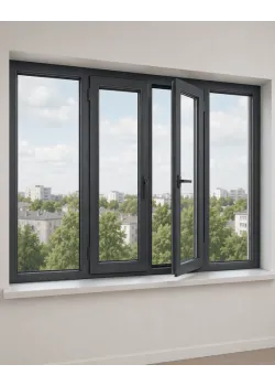 Металлопластиковое окно REHAU Euro 70 4-створчатое с 2 поворотно-откидными створками ламинированное 2600×1400 мм
