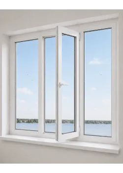 Металлопластиковое окно Epsilon Comfort трёхстворчатое с поворотно-откидной створкой 2600x1100 мм