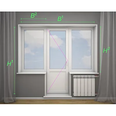 Балконный блок Veka Softline 82 с двумя окнами и поворотно-откидной дверью 2300 x 2100 мм-6