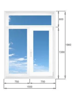 Металлопластиковое окно WDS 6S двухстворчатое с фрамугой 1500 x 1900 мм