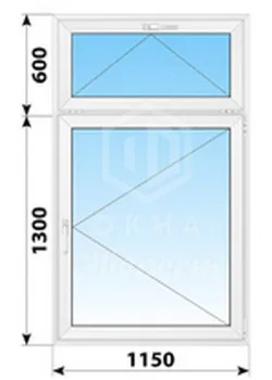 Металопластикове вікно WDS 7S одностулкове з фрамугою 1150 x 1900 мм