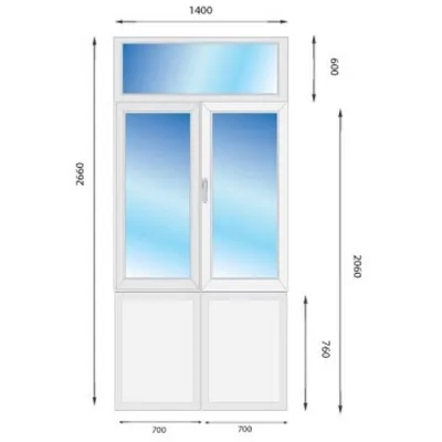 Металлопластиковые двери Steko IDEAL2000 с фрамугой 1400 x 2600-0