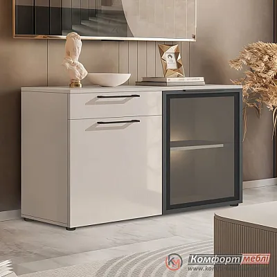 Комод с витриной Комфорт Flex 1200 мм ДСП фасад Кашемир для посуды-0