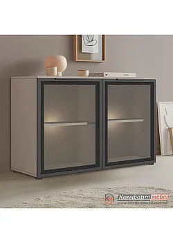 Комод с витриной Комфорт Flex 1200 мм Стекло Тоффи в зал