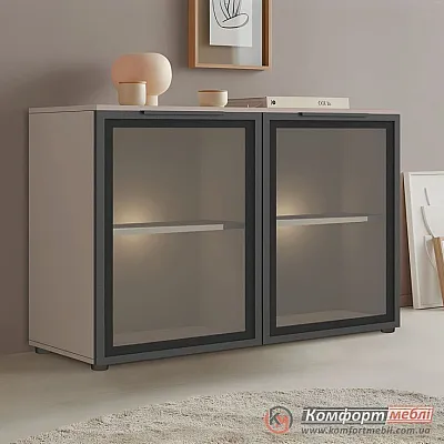 Комод с витриной Комфорт Flex 1200 мм Стекло Тоффи в зал-0