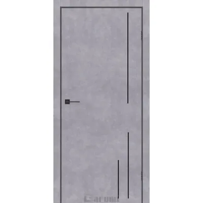 Міжкімнатні Двері Darumi Doors Plato Line PTL-06 бетон сірий молдинг і торці алюміній чорний Ламінатин-0